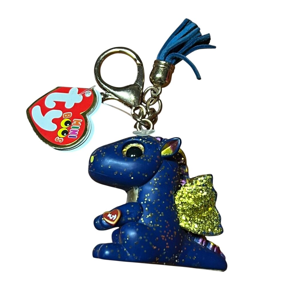 Ty Mini Boos Saffire Blue Dragon Keychain Figure Mini Glitter Wings Charm Toy